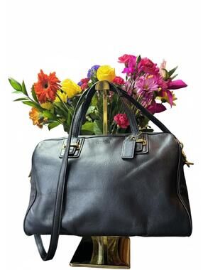 Coach Blue Metallic Navy Satchel Handbag with Gold Hardware